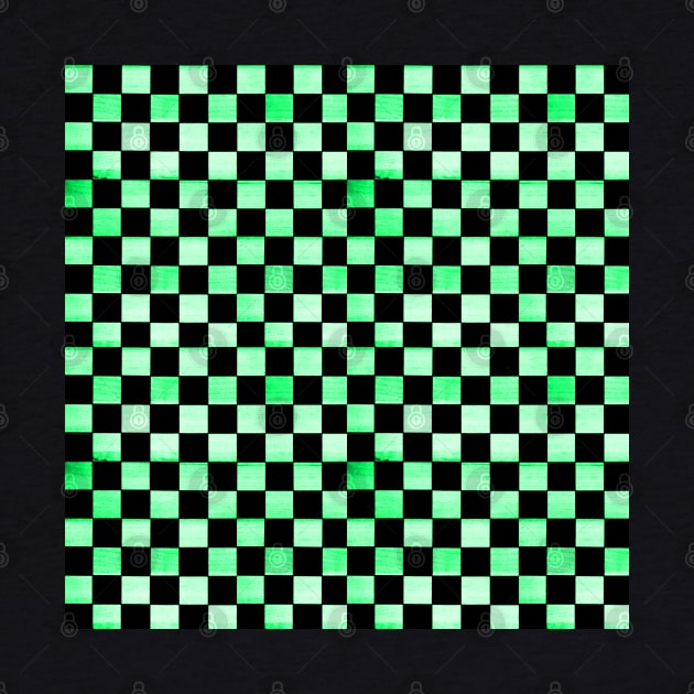 Black and Neon Green Checkered Wood Pattern by Lucy